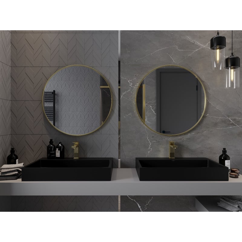 Mexen Loft round bathroom mirror 75 cm, gold frame - 9850-075-075-000-50