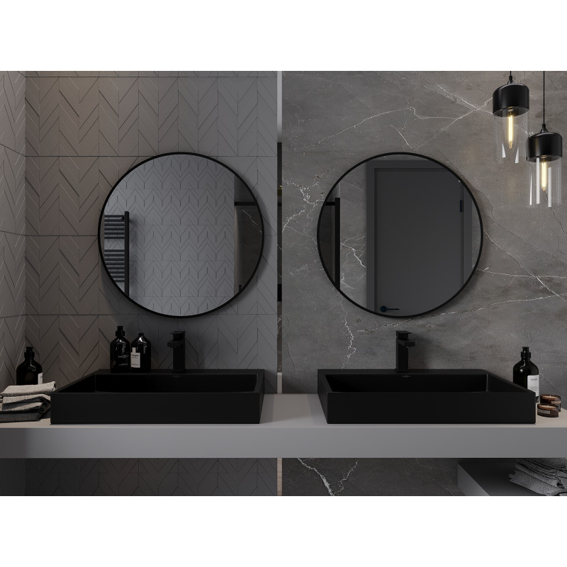 Mexen Loft lustro łazienkowe okragłe 75 cm, rama czarna - 9850-075-075-000-70