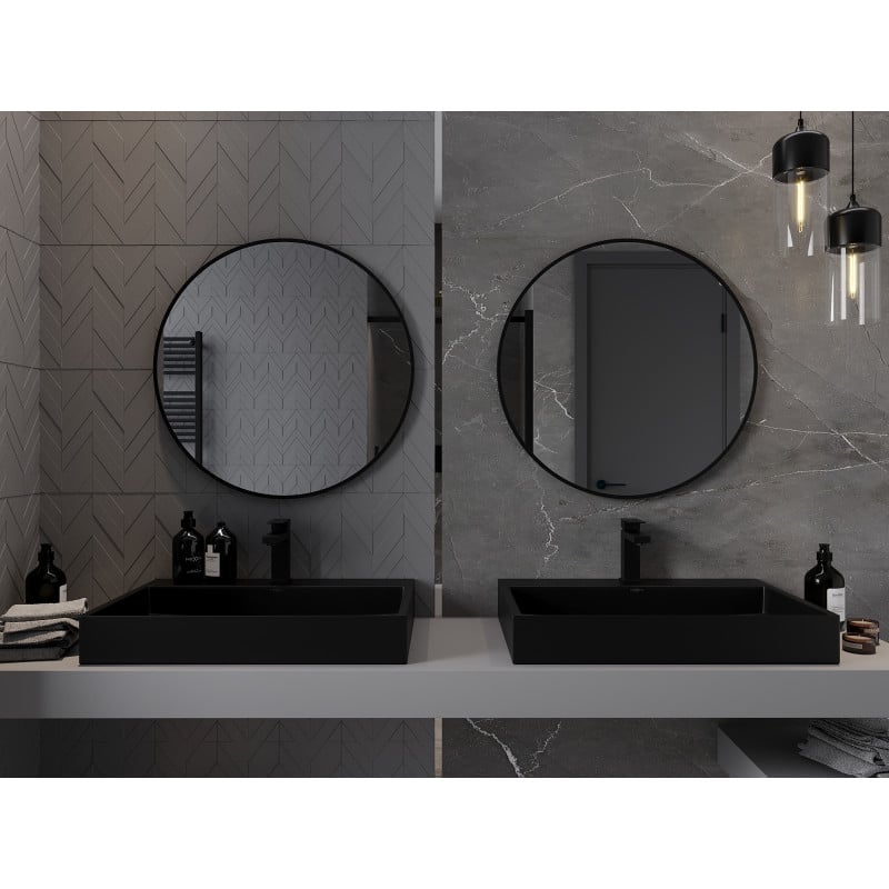 Mexen Loft round bathroom mirror 75 cm, black frame - 9850-075-075-000-70