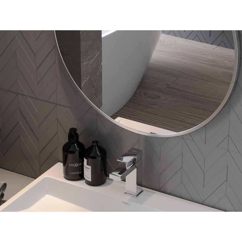 Mexen Loft Badezimmerspiegel rund 90 cm, Edelstahlrahmen - 9850-090-090-000-10