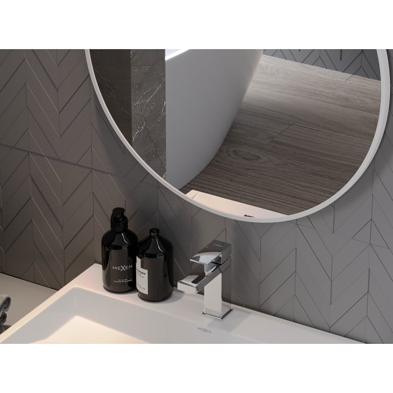 Mexen Loft rund badrumsspegel 100 cm, vit ram - 9850-100-100-000-20