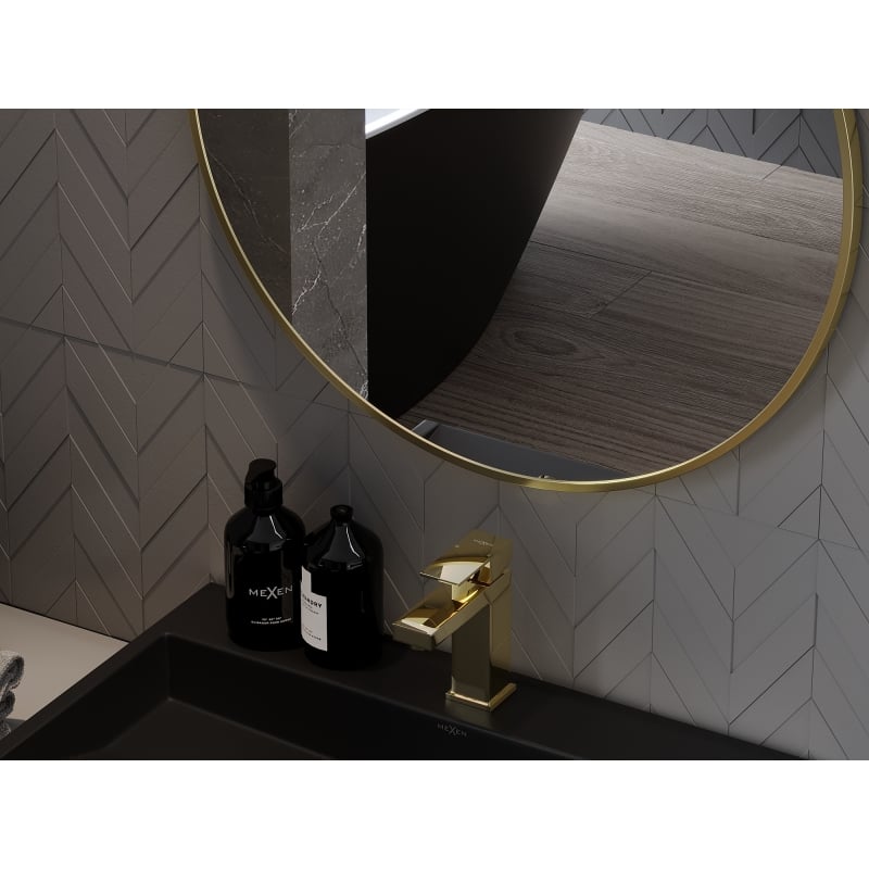 Mexen Loft lustro łazienkowe okragłe 30 cm, rama złota szczotkowana - 9850-030-030-000-50