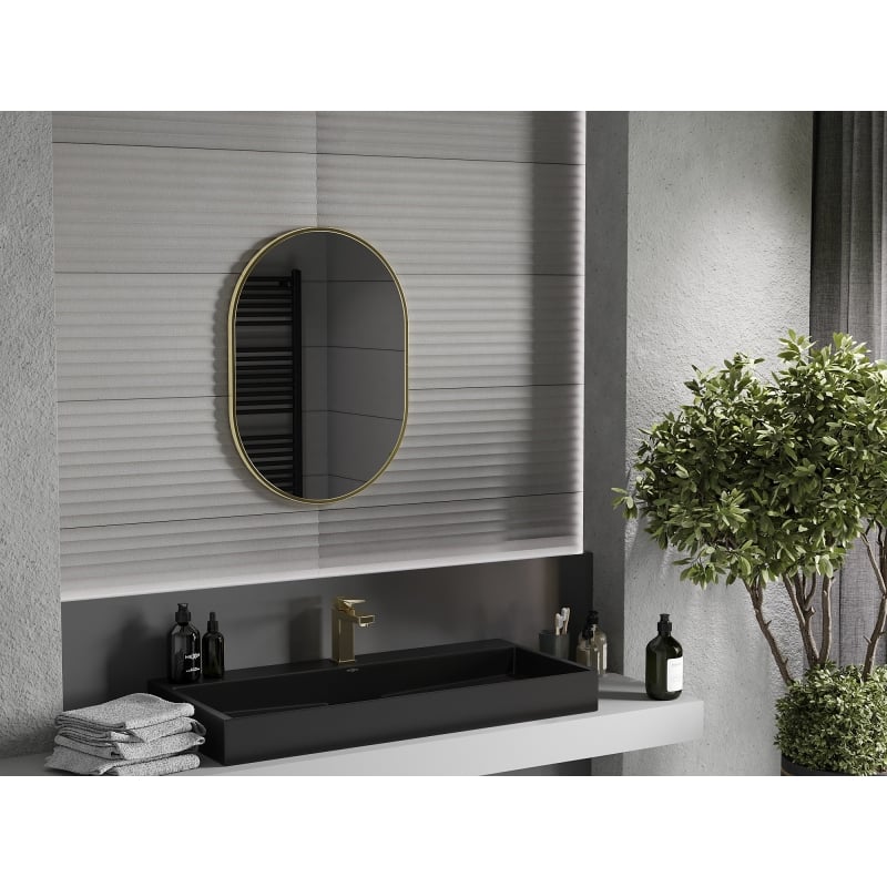 Mexen Loft lustro łazienkowe owalne 70 x 50 cm, rama złota szczotkowana - 9851-070-050-000-50