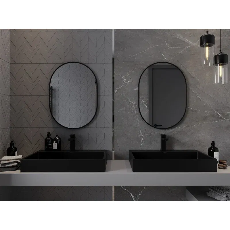 Mexen Loft miroir de salle de bain ovale 70 x 50 cm, cadre noir - 9851-070-050-000-70