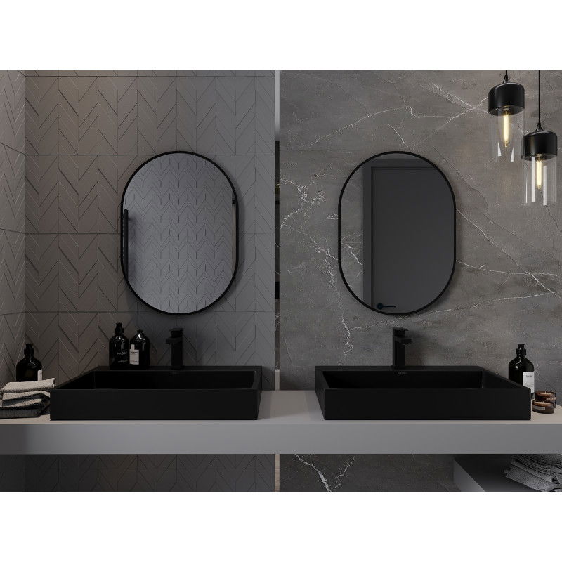 Mexen Loft specchio da bagno ovale 70 x 50 cm, cornice nera - 9851-070-050-000-70
