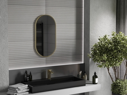 Mexen Loft specchio da bagno ovale 75 x 40 cm, cornice dorata - 9851-075-040-000-50