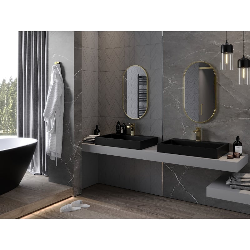 Mexen Loft oval bathroom mirror 75 x 40 cm, gold frame - 9851-075-040-000-50