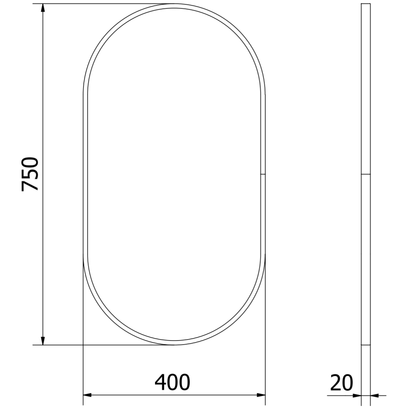 Mexen Loft Oval Bathroom Mirror 75 x 40 cm, Black Frame - 9851-075-040-000-70