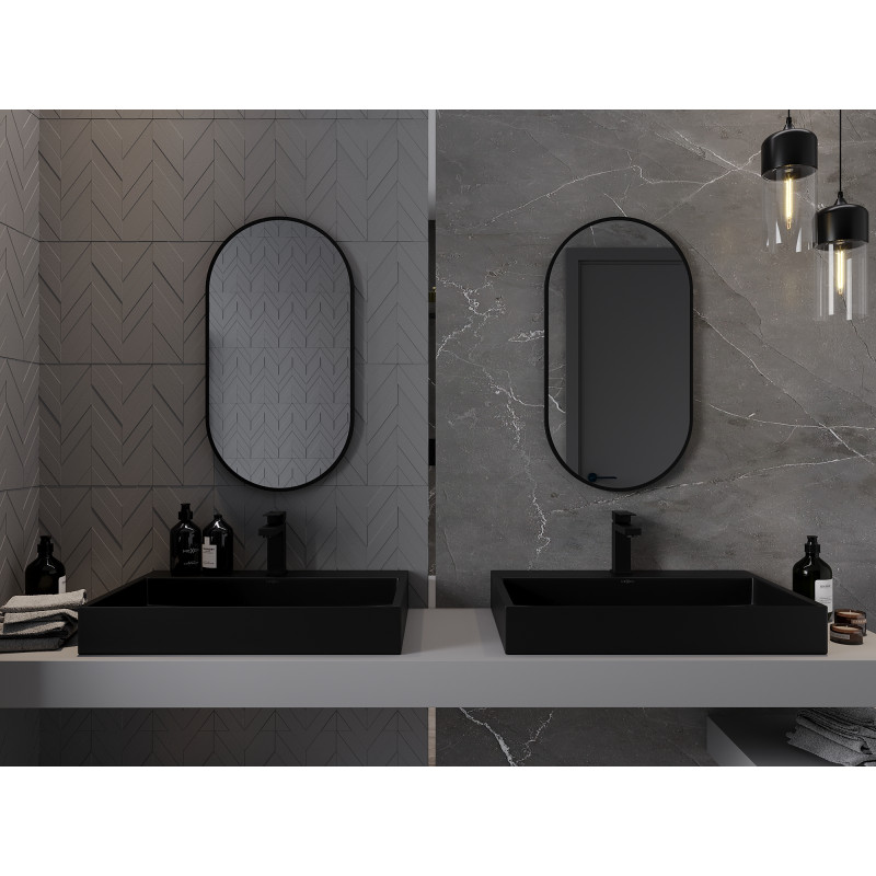 Mexen Loft lustro łazienkowe owalne 75 x 40 cm, rama czarna - 9851-075-040-000-70