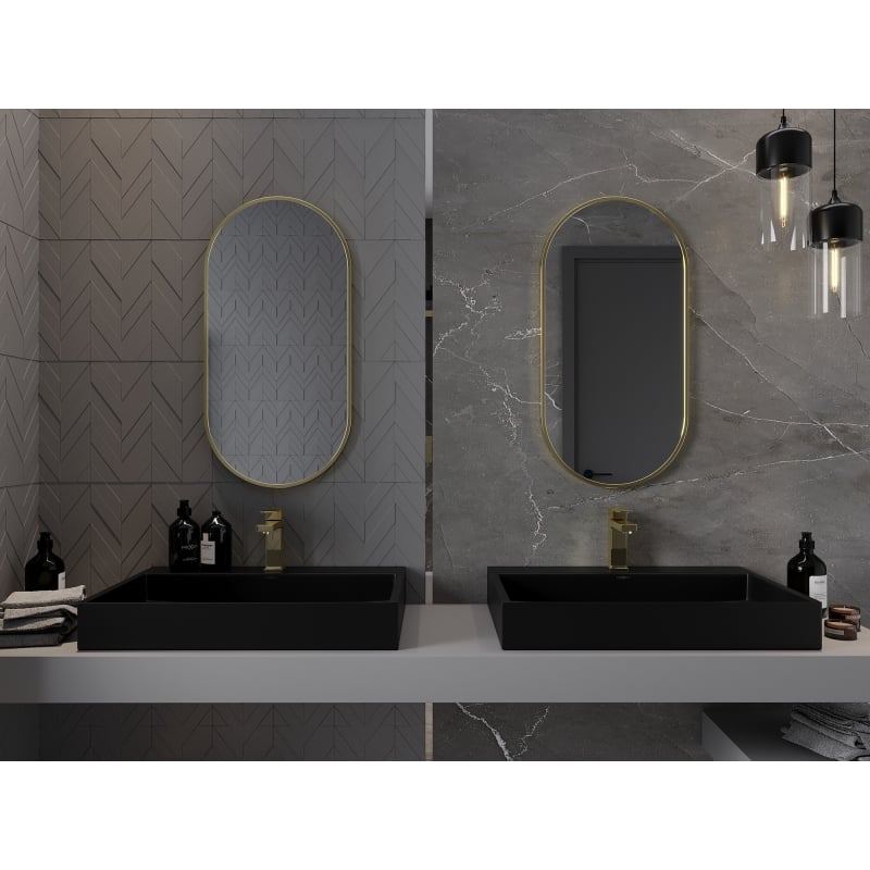 Mexen Loft lustro łazienkowe owalne 80 x 40 cm, rama złota szczotkowana - 9851-080-040-000-50