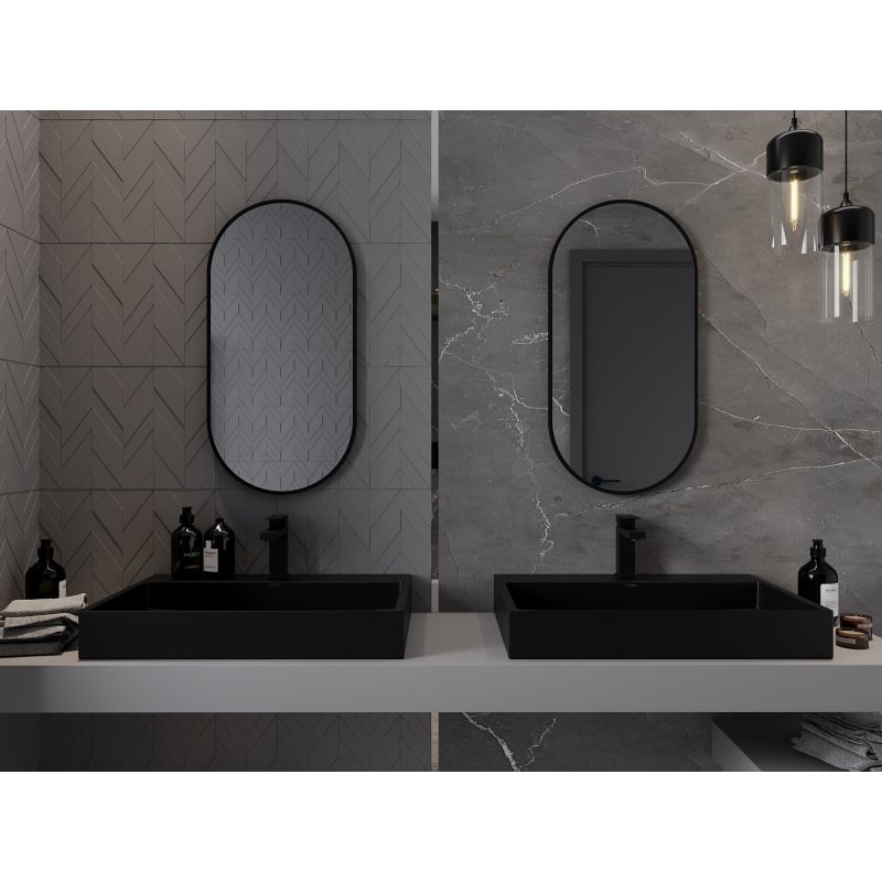 Mexen Loft ovale badkamerspiegel 80 x 40 cm, zwarte lijst - 9851-080-040-000-70