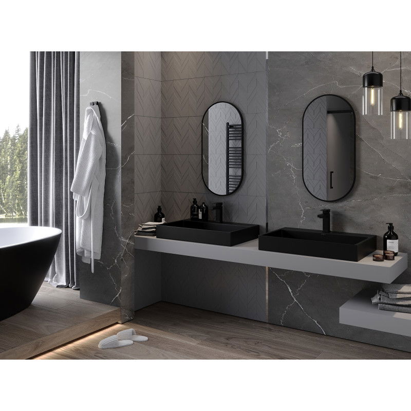 Mexen Loft ovale Buedzëmmer-Spigel 80 x 40 cm, schwaarze Kader - 9851-080-040-000-70