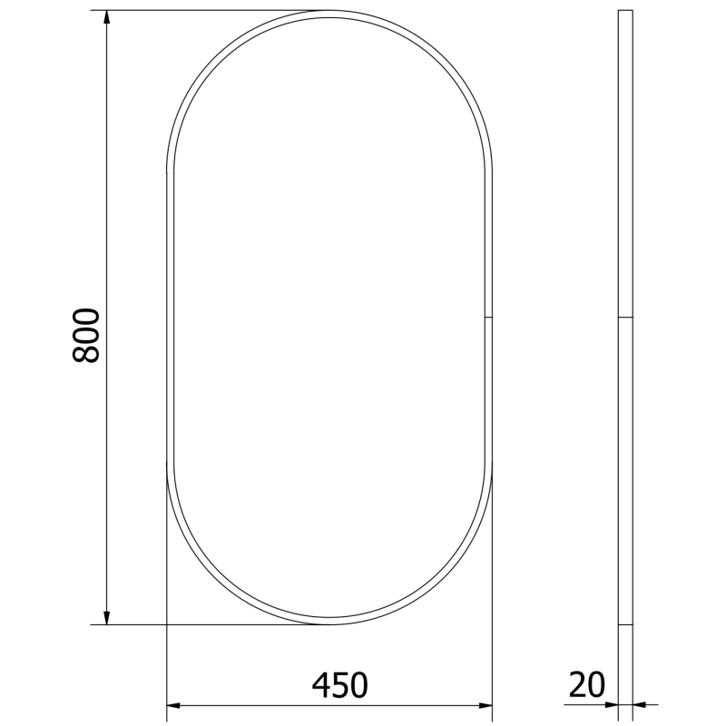 Mexen Loft ovalt badrumsspegel 80 x 45 cm, svart ram - 9851-080-045-000-70