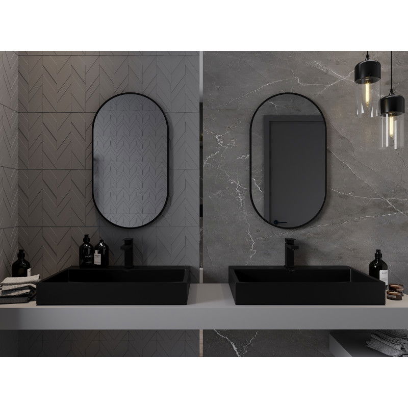 Mexen Loft ovāls vannas istabas spogulis 80 x 45 cm, melns rāmis - 9851-080-045-000-70