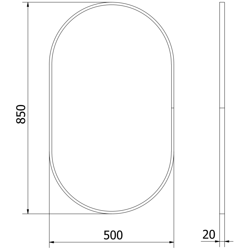 Mexen Loft ovalno kopalniško ogledalo 85 x 50 cm, črn okvir - 9851-085-050-000-70