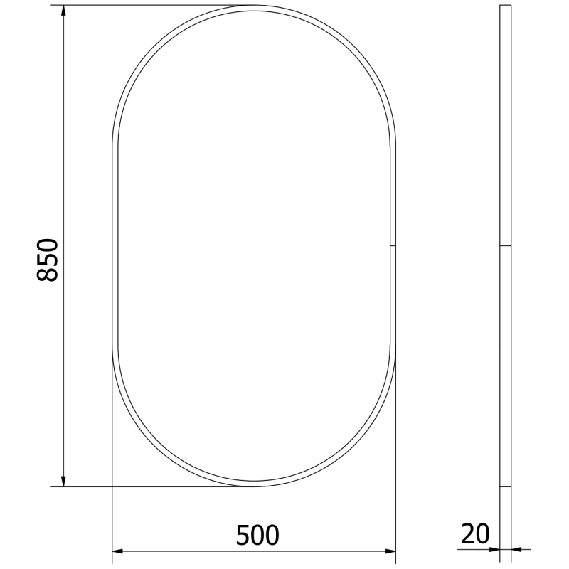 Mexen Loft specchio da bagno ovale 85 x 50 cm, cornice nera - 9851-085-050-000-70