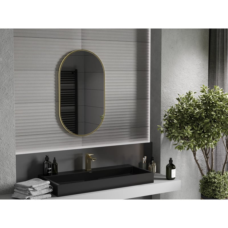 Mexen Loft specchio da bagno ovale 85 x 50 cm, cornice dorata - 9851-085-050-000-50