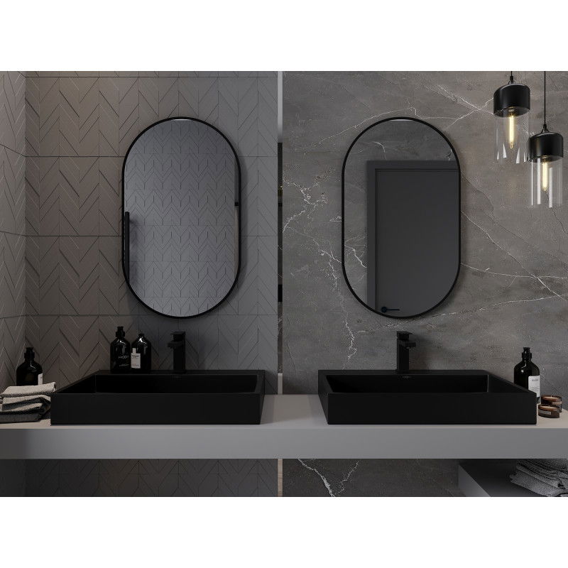 Mexen Loft ovālais vannas istabas spogulis 85 x 50 cm, melns rāmis - 9851-085-050-000-70