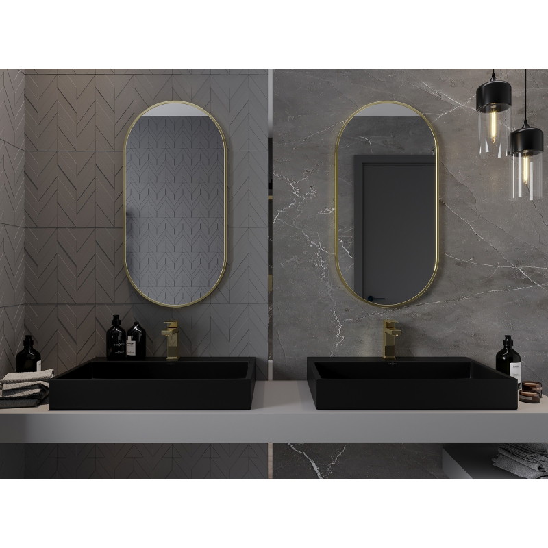 Mexen Loft Ovaler Badezimmerspiegel 90 x 45 cm, goldener Rahmen - 9851-090-045-000-50