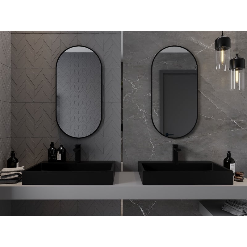 Mexen Loft specchio da bagno ovale 90 x 45 cm, cornice nera - 9851-090-045-000-70
