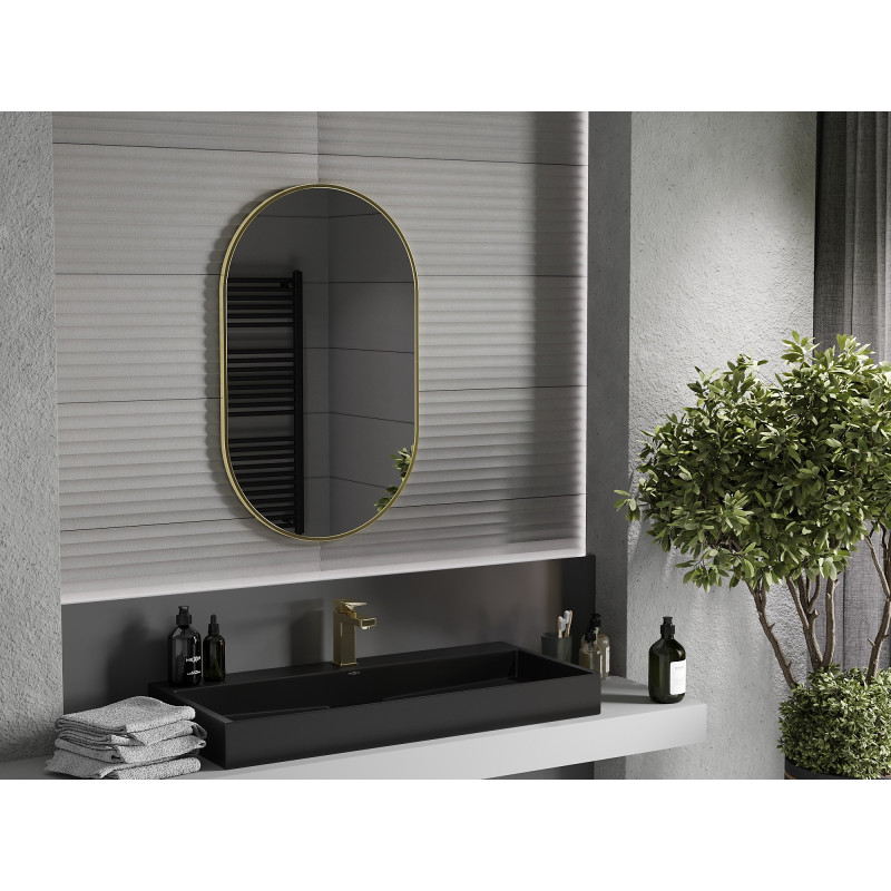 Mexen Loft lustro łazienkowe owalne 90 x 55 cm, rama złota - 9851-090-055-000-50
