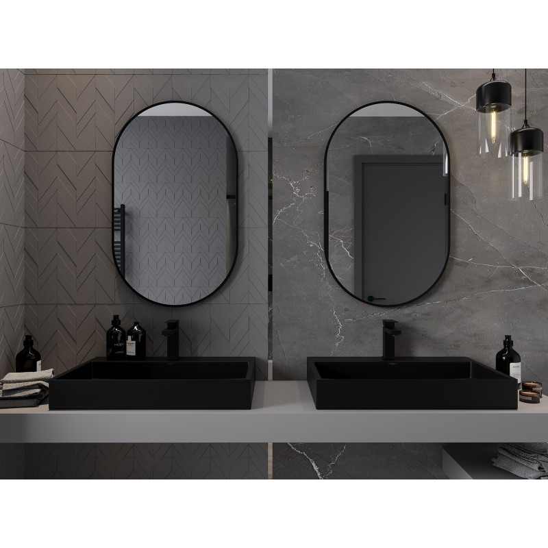 Mexen Loft lustro łazienkowe owalne 90 x 55 cm, rama czarna - 9851-090-055-000-70