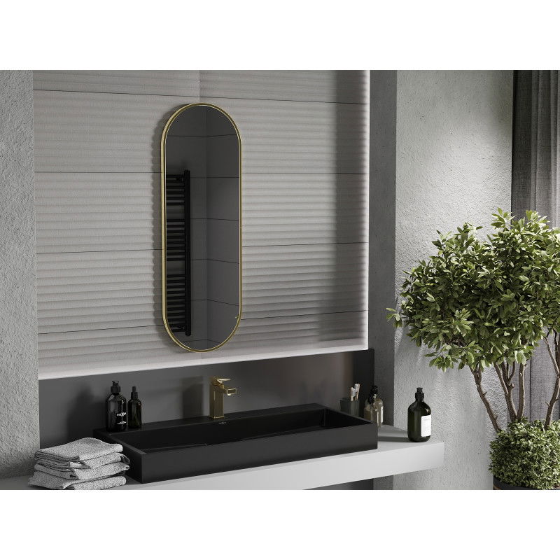 Mexen Loft Οβάλ καθρέφτης μπάνιου 100 x 35 cm, χρυσό πλαίσιο - 9851-100-035-000-50