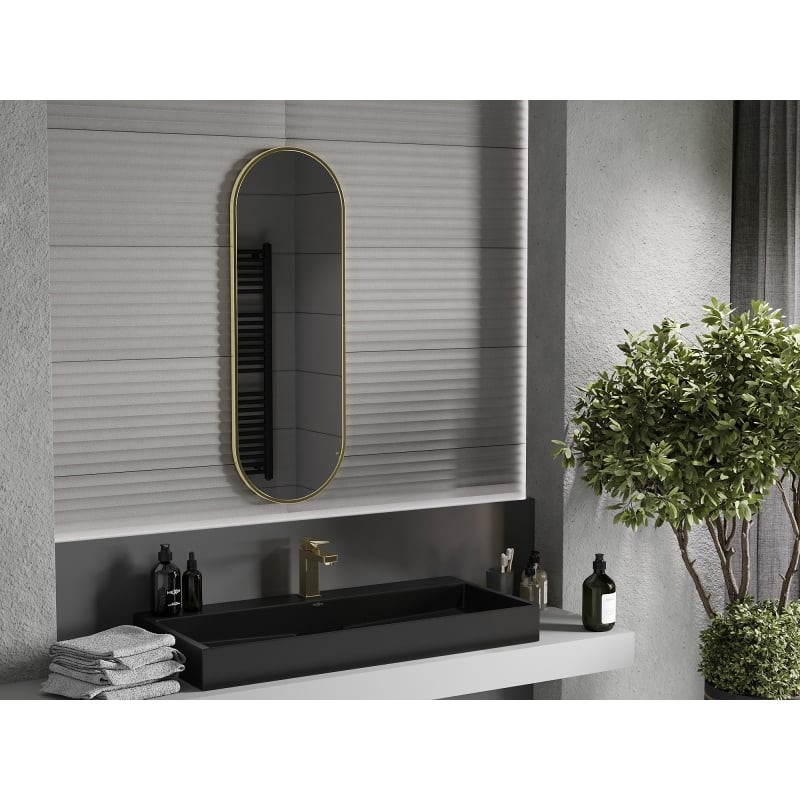 Mexen Loft oval bathroom mirror 100 x 35 cm, gold frame - 9851-100-035-000-50
