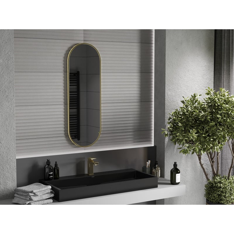 Mexen Loft specchio da bagno ovale 100 x 35 cm, cornice dorata - 9851-100-035-000-50