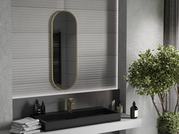 Mexen Loft ovalno kupaonsko ogledalo 100 x 35 cm, zlatni okvir - 9851-100-035-000-50