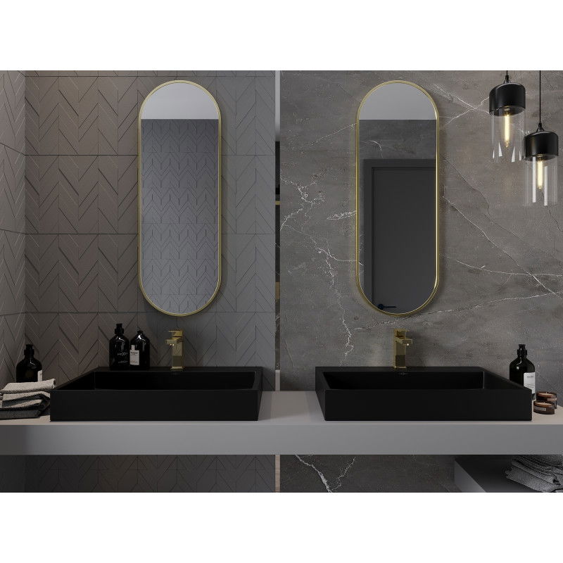 Mexen Loft Οβάλ καθρέφτης μπάνιου 100 x 35 cm, χρυσό πλαίσιο - 9851-100-035-000-50