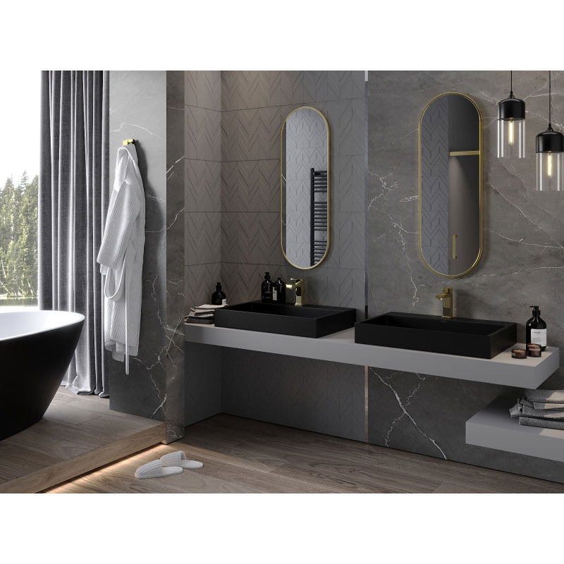 Mexen Loft Οβάλ καθρέφτης μπάνιου 100 x 35 cm, χρυσό πλαίσιο - 9851-100-035-000-50