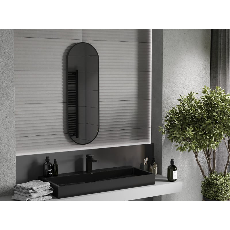 Mexen Loft oval bathroom mirror 100 x 35 cm, black frame - 9851-100-035-000-70