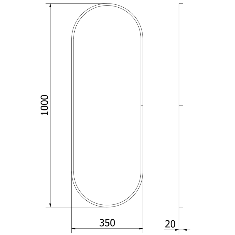 Mexen Loft miroir de salle de bain ovale 100 x 35 cm, cadre noir - 9851-100-035-000-70
