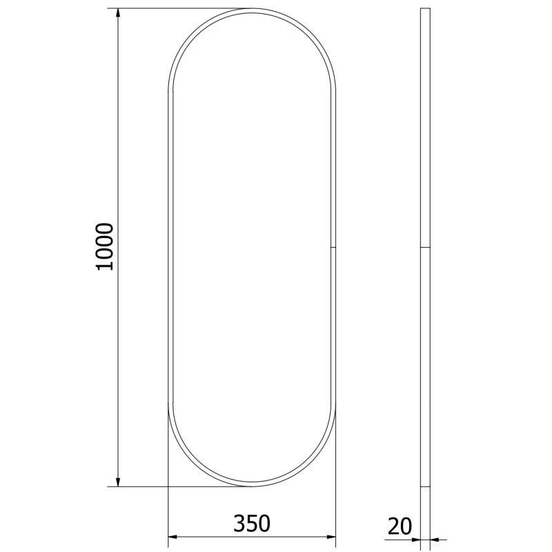 Mexen Loft oval bathroom mirror 100 x 35 cm, black frame - 9851-100-035-000-70