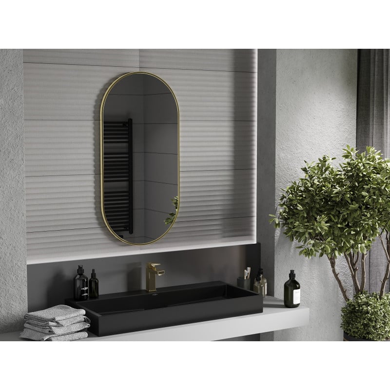 Mexen Loft specchio da bagno ovale 100 x 50 cm, cornice dorata - 9851-100-050-000-50
