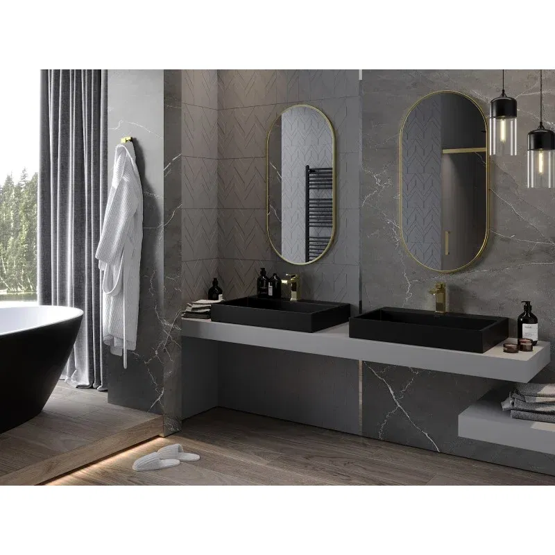 Mexen Loft Ovaler Badezimmer-Spiegel 100 x 50 cm, Goldrahmen - 9851-100-050-000-50