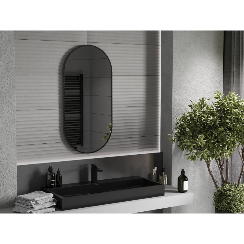 Mexen Loft specchio da bagno ovale 100 x 50 cm, cornice nera - 9851-100-050-000-70