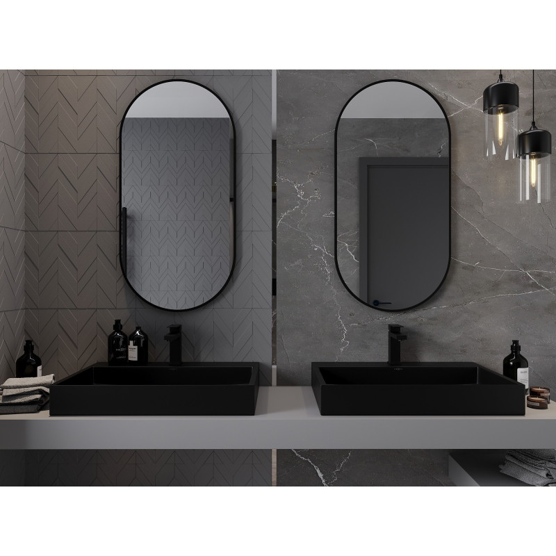Mexen Loft ovalers Badezimmer-Spiegel 100 x 50 cm, schwarzer Rahmen - 9851-100-050-000-70