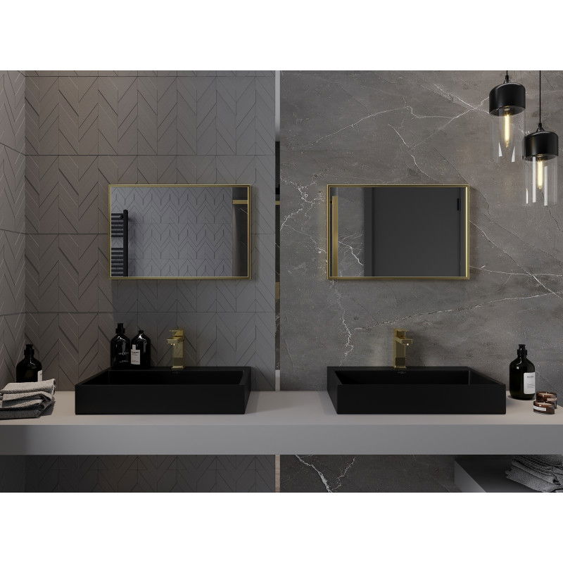 Mexen Loft rechteckiger Badezimmerspiegel 60 x 40 cm, goldener Rahmen - 9852-060-040-000-50