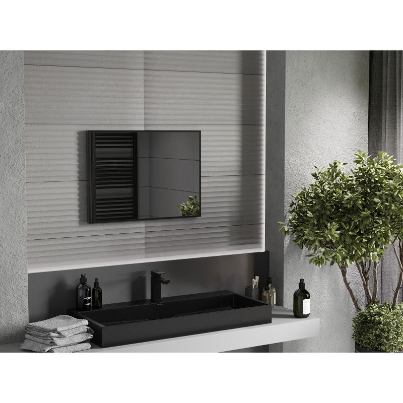 Mexen Loft espejo de baño rectangular 70 x 50 cm, marco negro - 9852-070-050-000-70