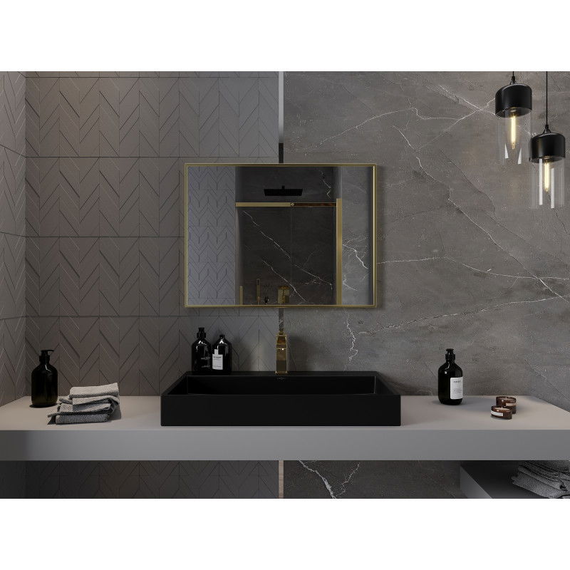 Mexen Loft ορθογώνιος καθρέφτης μπάνιου 80 x 60 εκ., χρυσό πλαίσιο - 9852-080-060-000-50