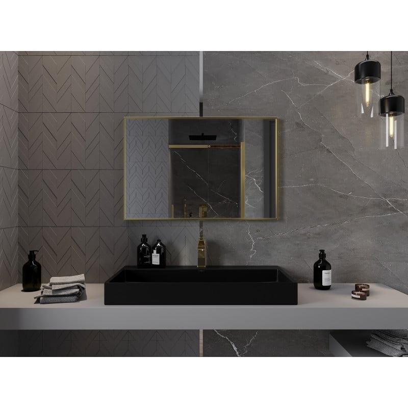 Mexen Loft Badezimmer Spiegel rechteckig 90 x 60 cm, goldener Rahmen - 9852-090-060-000-50