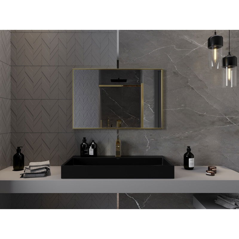 Mexen Loft pravokotno kopalniško ogledalo 90 x 60 cm, zlati okvir - 9852-090-060-000-50