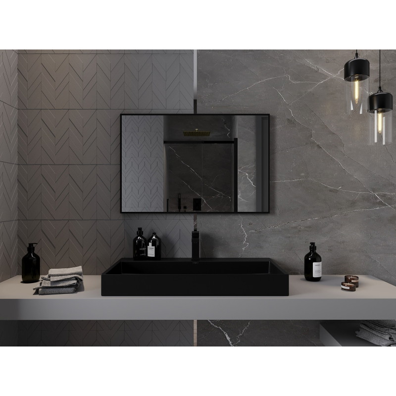 Mexen Loft ristkülikukujuline vannitoa peegel 90 x 60 cm, must raam - 9852-090-060-000-70