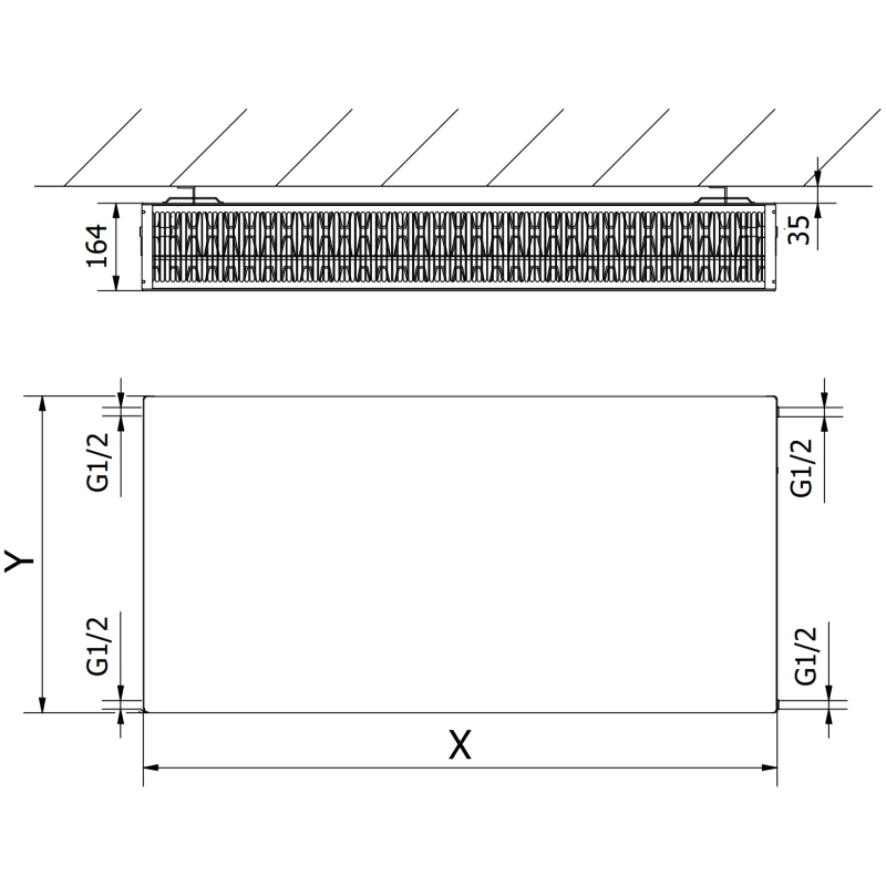 Mexen Flat CF33 radiateur à plaque 600 x 1800 mm, raccordement latéral, 3961 W, anthracite - W433F-060-180-66