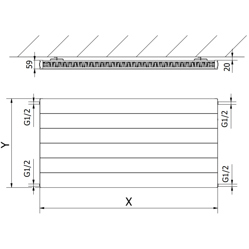 Mexen Line CL11 paneelradiator 500 x 1500 mm, zij-aansluiting, 1024 W, antraciet - W411L-050-150-66