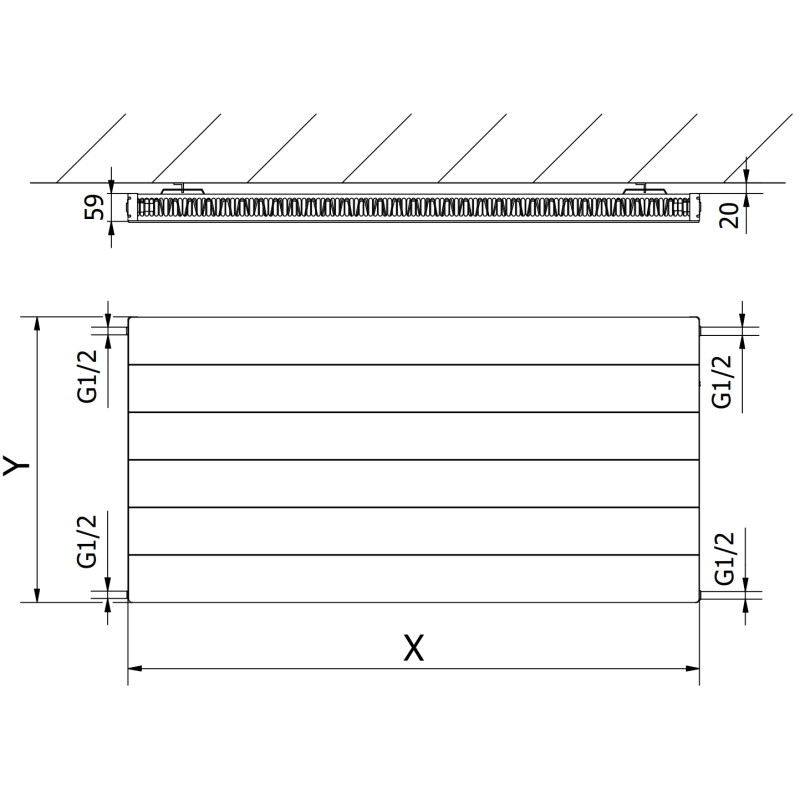 Mexen CL11 Radiateur panneau Line 600 x 1100 mm, raccordement latéral, 862 W, anthracite - W411L-060-110-66