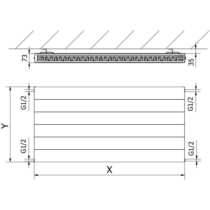 Mexen CL21 Line plaatradiator 600 x 1600 mm, zijaansluiting, 1935 W, antraciet - W421L-060-160-66