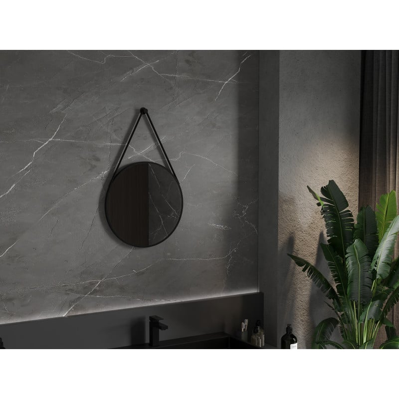 Mexen String espejo de baño redondo 50 cm, marco negro - 9854-050-050-000-70